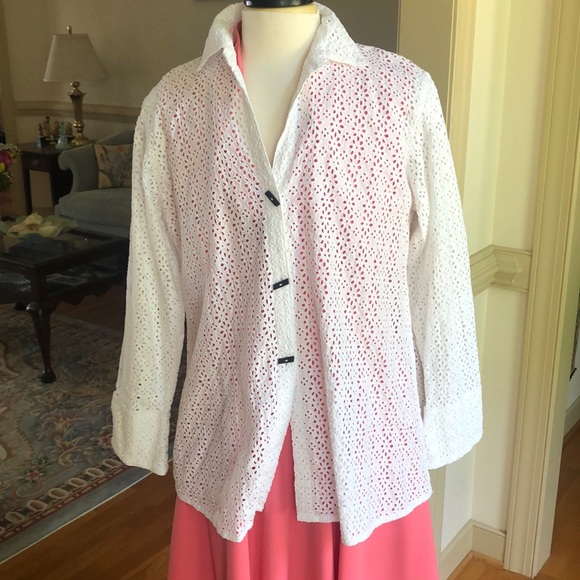yak magik Jackets & Blazers - White Eyelet oversized over blouse/ jacket One Size